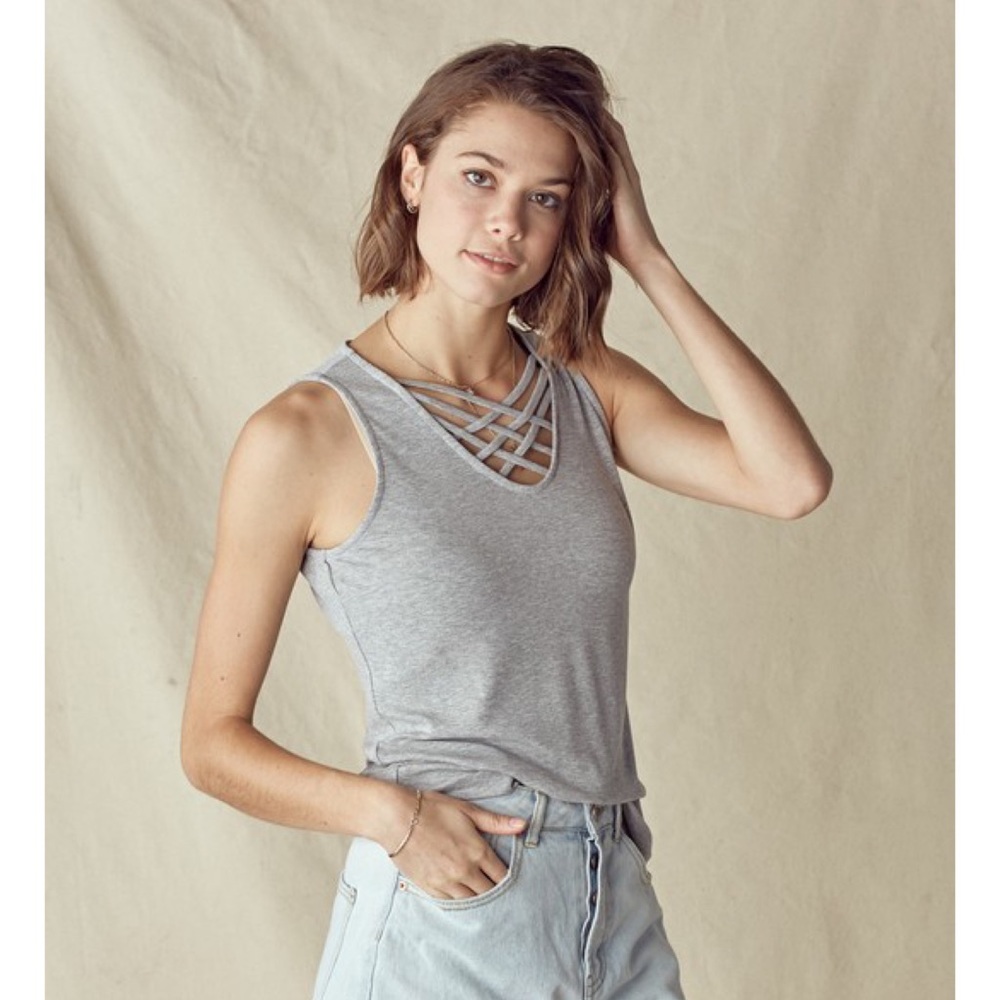 Summer Basic Tank Tops Gray Slinky Stretchy Rib Knit Tank Casual
